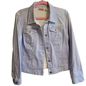 Chico’s platinum women's Denim studded light blue Jacket chico's size 1 (med)